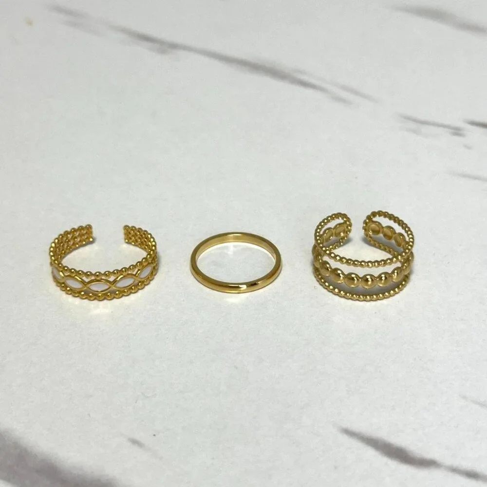 SKU:0388 set‎ of 3 gold rings suitable for sizes from 5 to 10 US Stainless steel